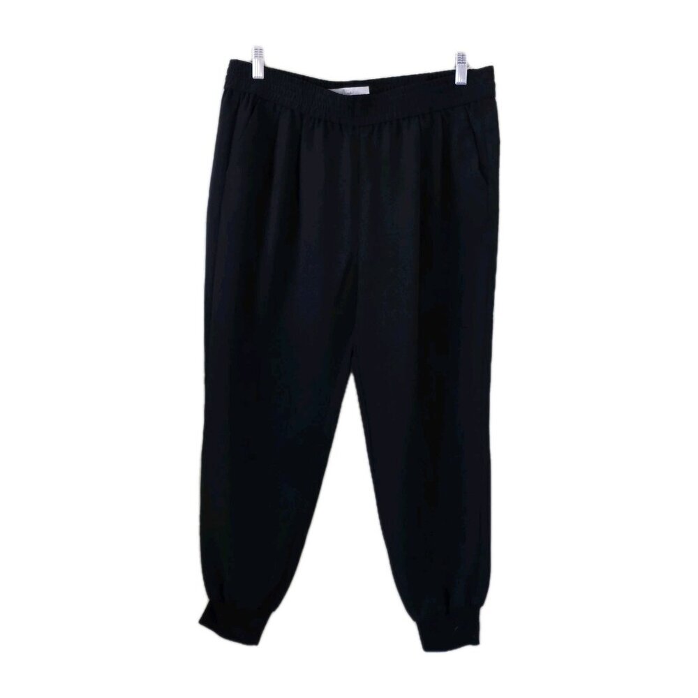 Joie Mariner Pants Women L Black Jogger Crepe Cropped Casual Chic Pocket Pull On